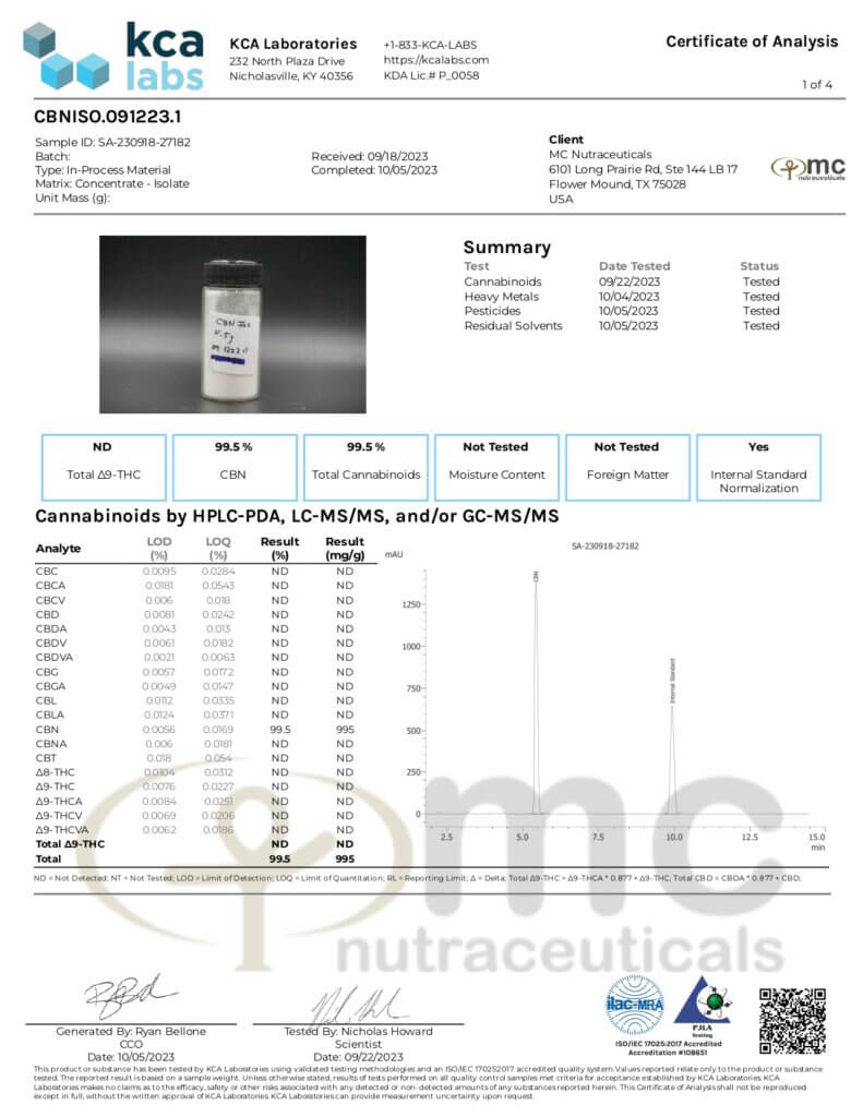 Isolates Sample Bundle: 1 Gram Each of CBD, CBG, and CBN Lab Report