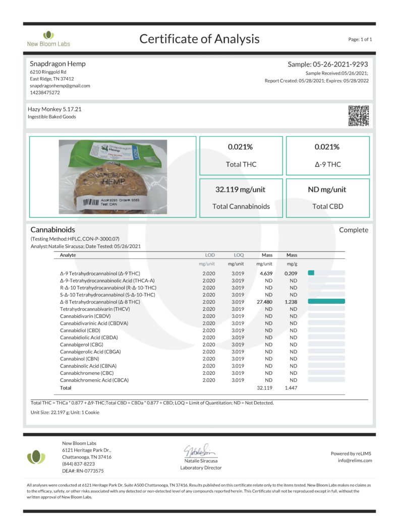 Snapdragon Hemp Hazy Monkey Cookies Potency Lab 05282021