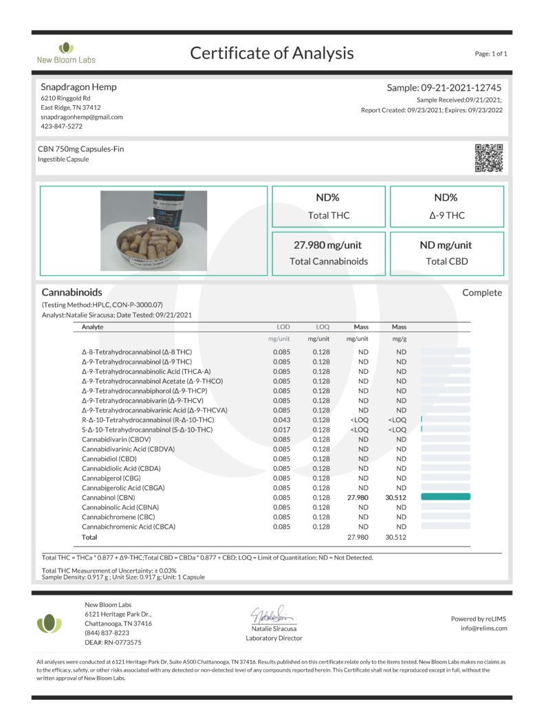 25mg CBN Capsule Potency Lab 09232021