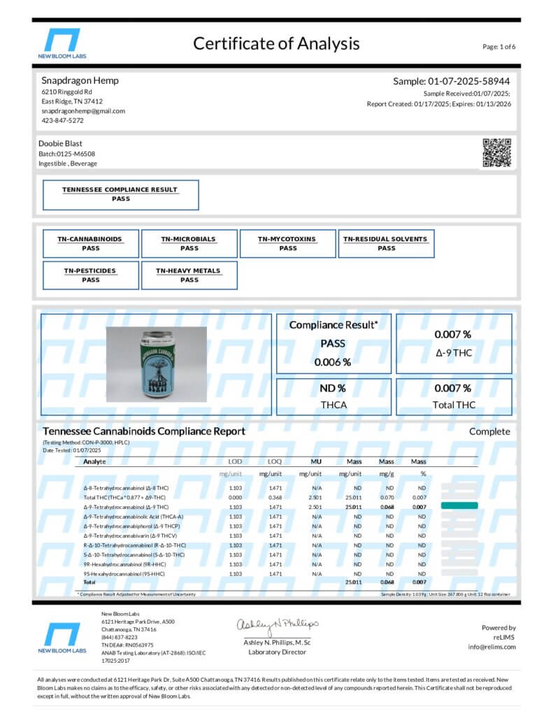 Snapdragon Cannabis Co. Delta-9 THC Infused Sodas Lab Report