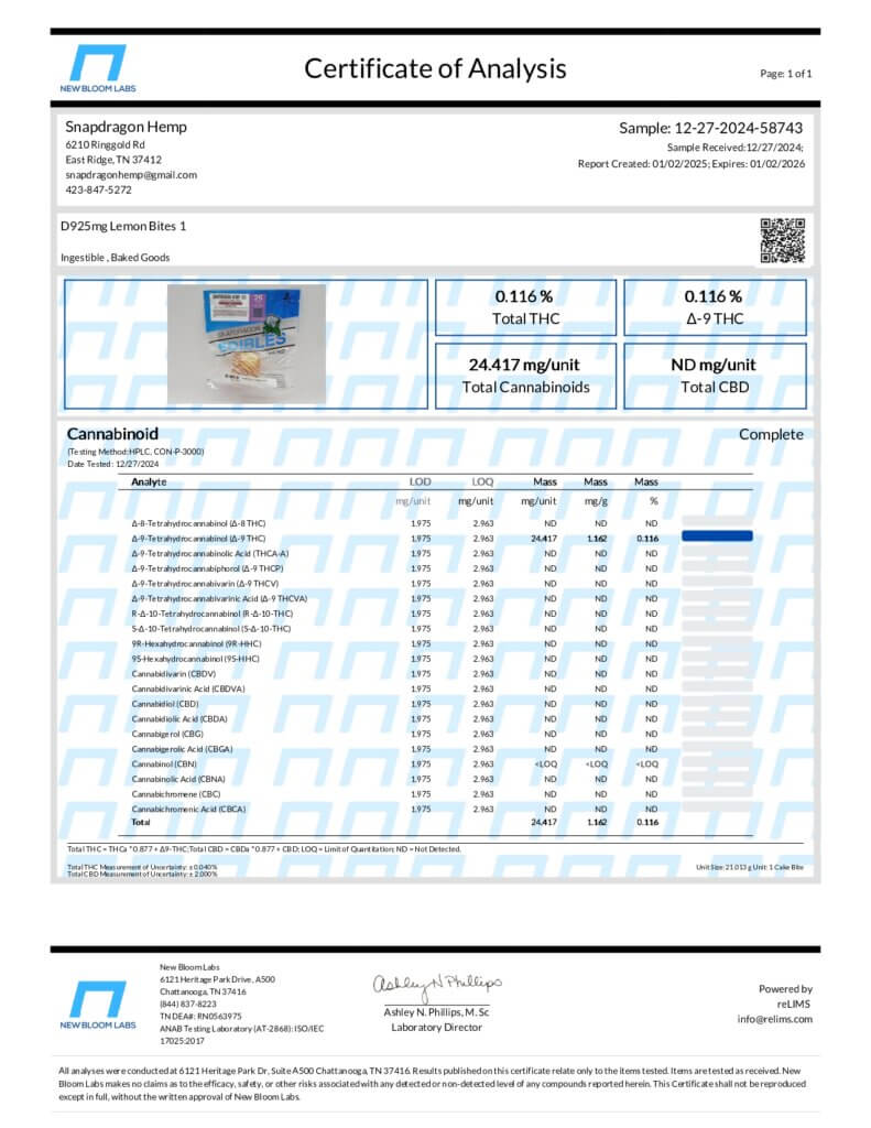 Strawberry Cheesecake Delta-9 THC Nano Bites 25mg Lab Report