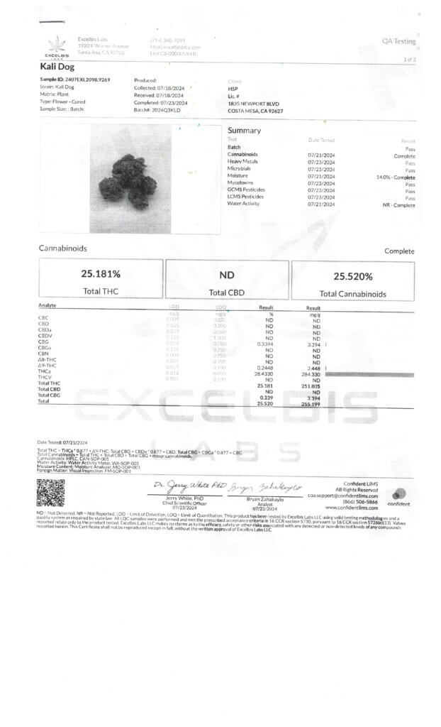Kali Dog Craft Reserve THCA Flower Lab Report