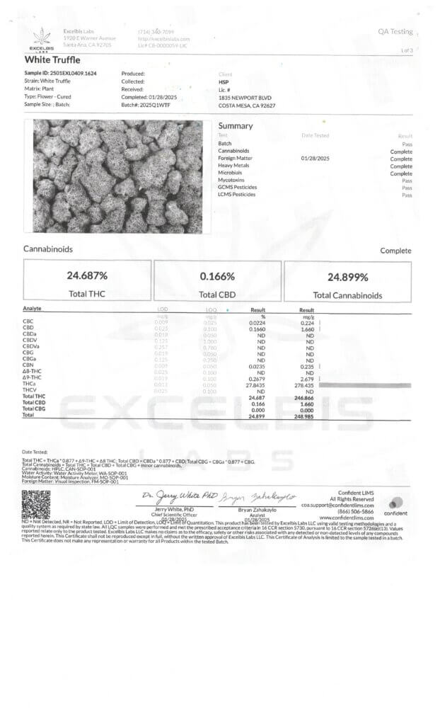 White Truffle Connoisseur THCA Flower Lab Report