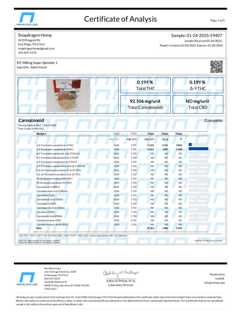 Sprinkle Sugar Cookie 100mg Delta-9 THC Lab Report