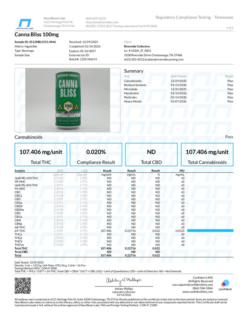 100mg Delta-9 THC Canna Bliss Lab Report