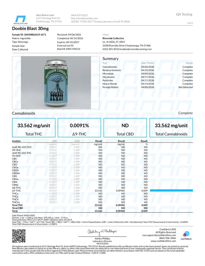 Doobie Blast 30mg Delta-9 THC Infused Soda Lab Report