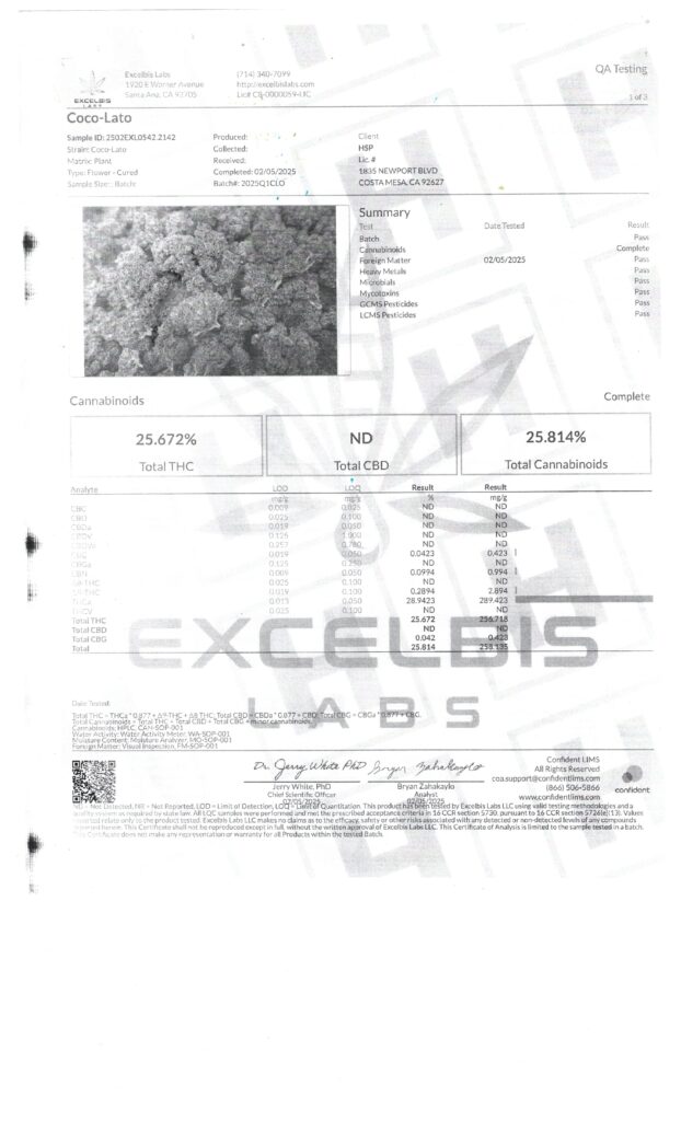 Coco-Lato Dragon’s Cut THCA Flower Lab Report