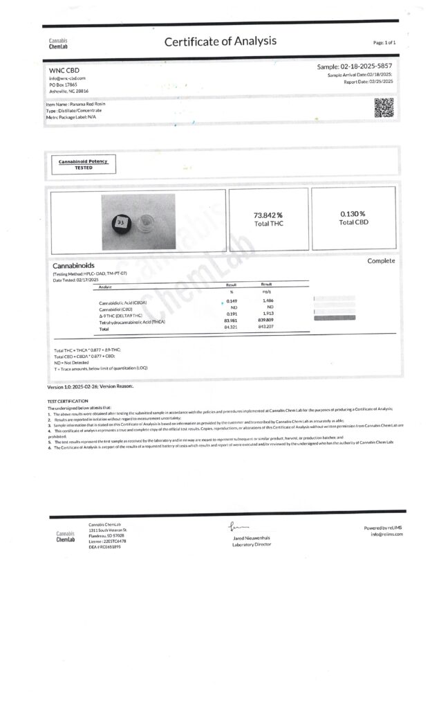 THCA Live Hash Rosin Lab Report