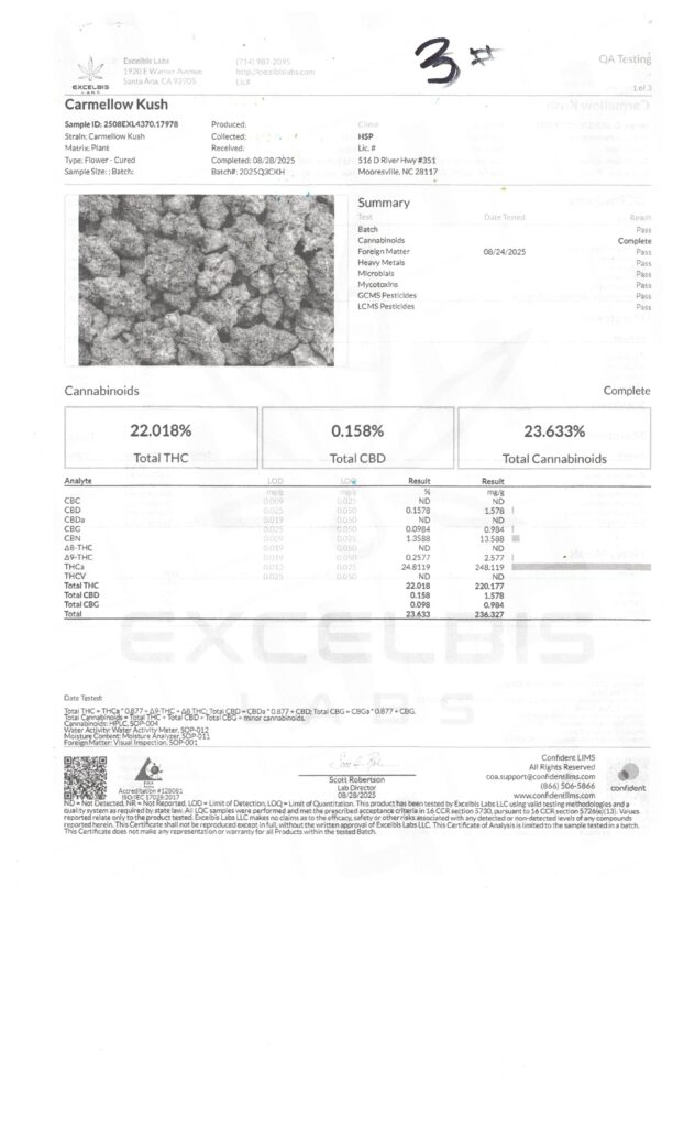 Carmellow Kush Craft Reserve THCA Flower Lab Report