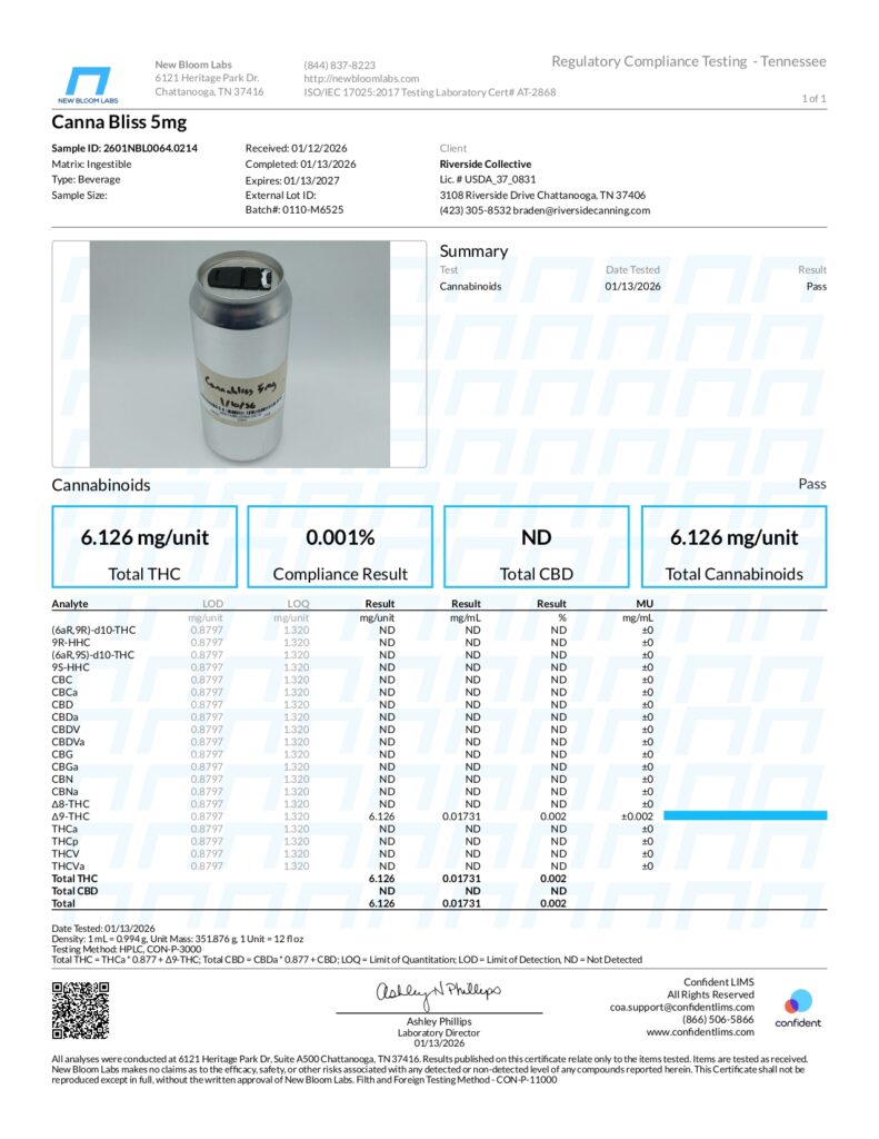 5mg Delta-9 THC Canna Bliss Lab Report