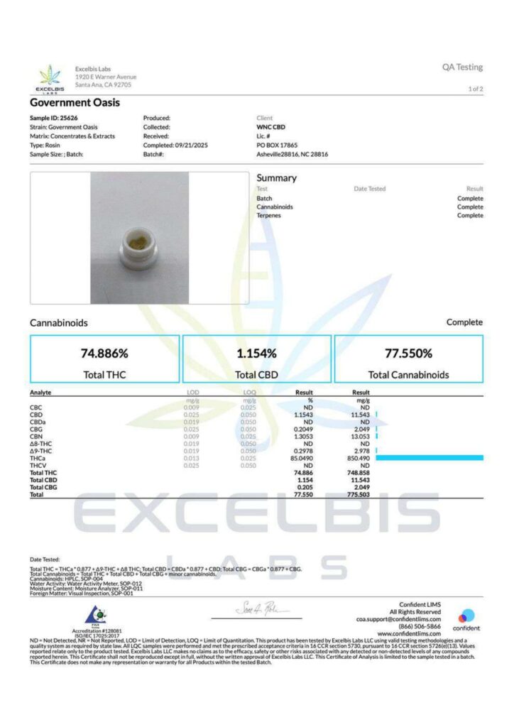 THCA Live Hash Rosin Lab Report