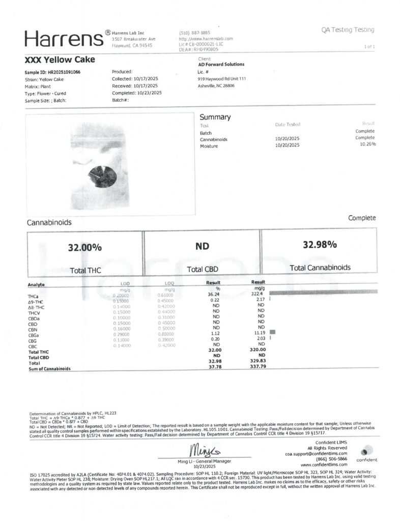 Yellow Cake Dragon’s Cut THCA Flower Lab Report